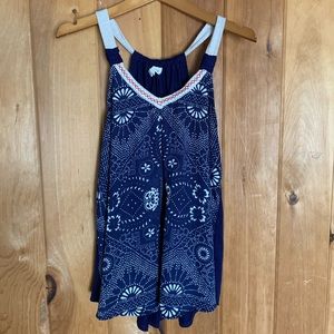 Blue and white shear tank top